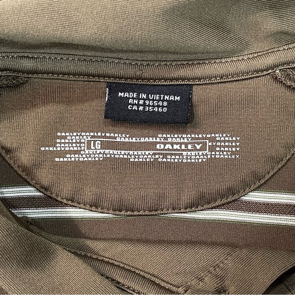 Oakley Golf Polo Men’s Large Olive Green Striped Ranch Country Club Logo Shirt - Picture 7 of 7